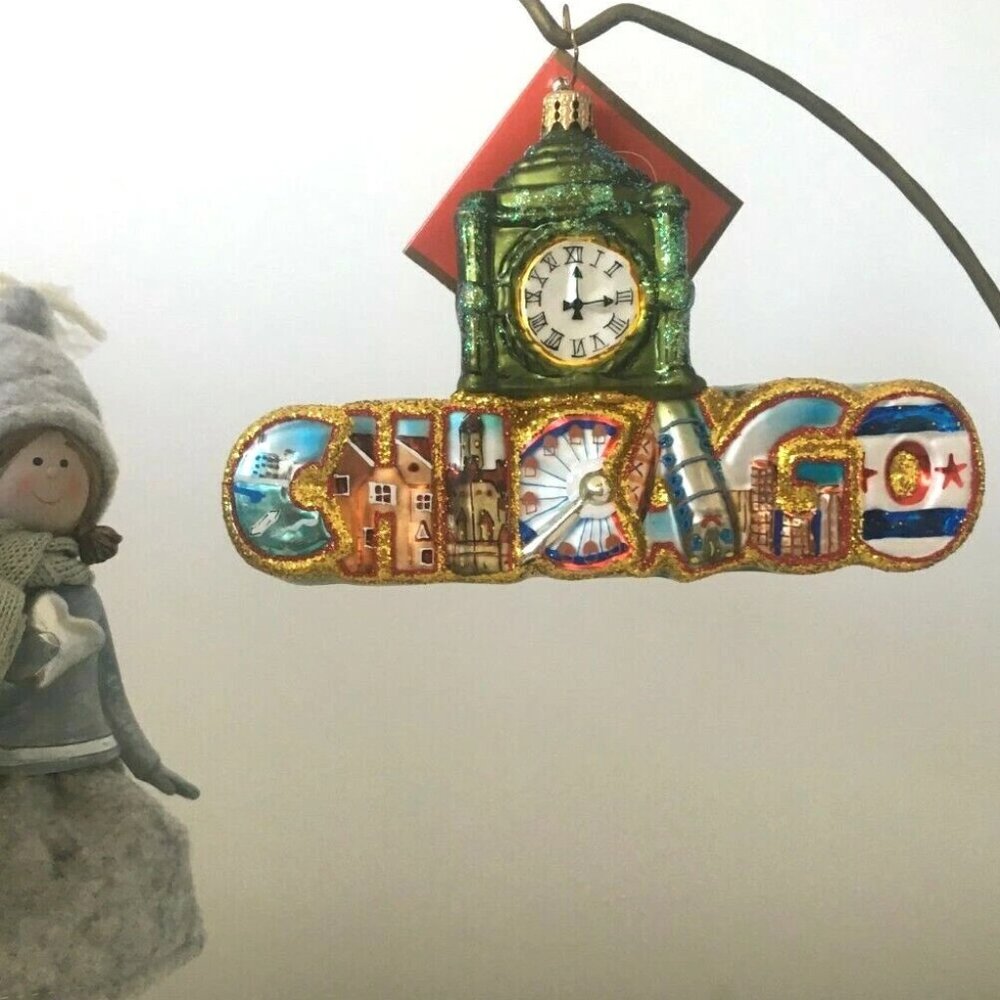 ✨ NEW Authentic Christopher Radko CHICAGO Father Time Clock Handmade Ornament ✨